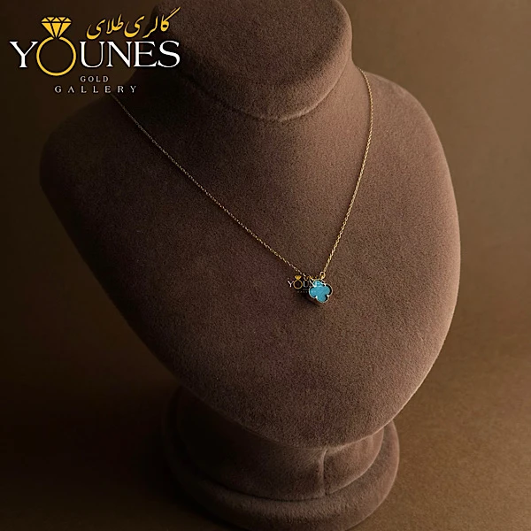 گردنبند طلا ونکلیف سنگی آبی